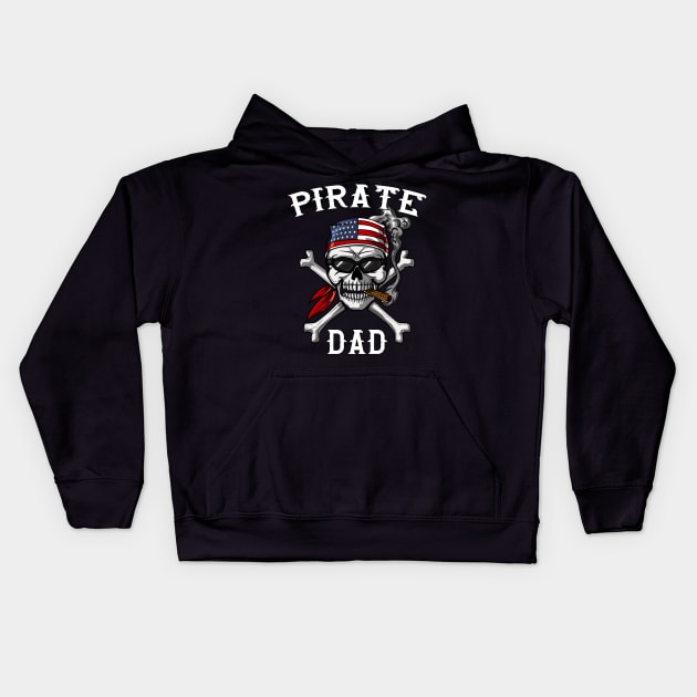 Pirate Dad Crossbones American Flag Kids Hoodie by underheaven